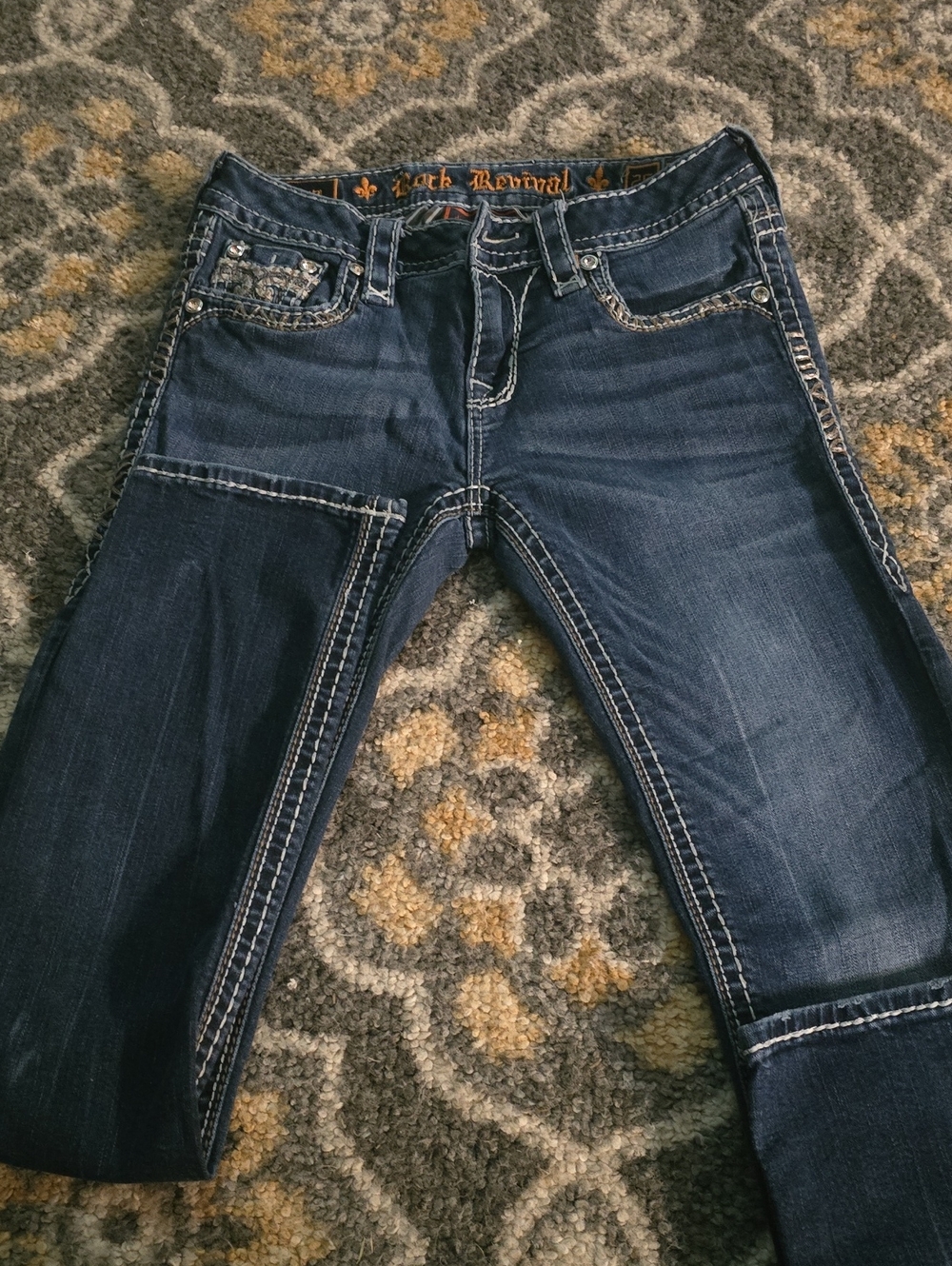 Rock Revival Women's Dark Indigo Mid-rise Straight Jeans with Contrast Stitching